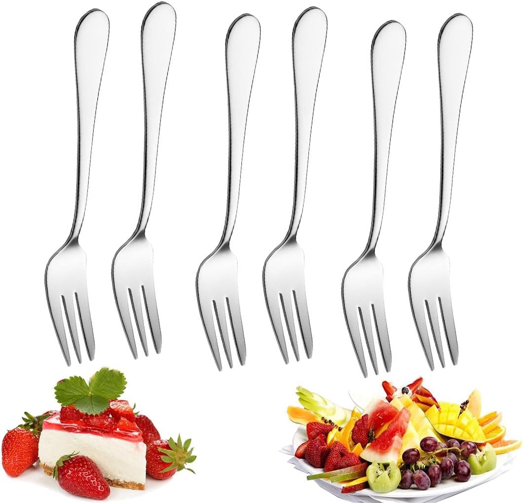 Dessert Forks 6 Pieces, 13.8cm Stainless Steel Fruit Forks, Mirror Polished, Cutlery Table Forks Set for Home, Kitchen and Restaurant
