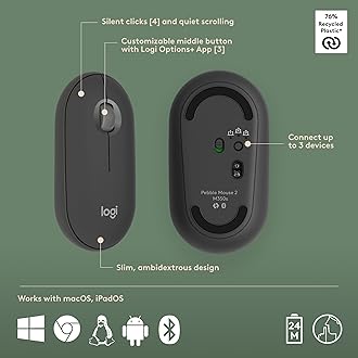 Pebble 2 Combo for Mac, Wireless Keyboard and Mouse, Slim, Quiet and Portable, Customizable, Bluetooth Mouse and Keyboard, Easy-Switch, for macOS, iPadOS - Tonal Graphite