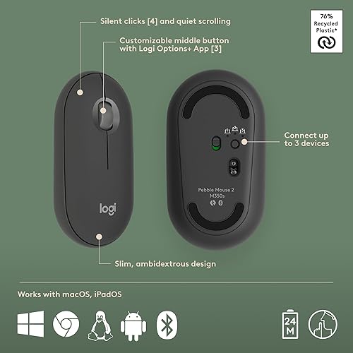 Miniatura 7 de Logitech Pebble 2 Combo para Mac, teclado y mouse inalámbricos, delgado, silencioso y portátil, personalizable, mouse y teclado Bluetooth, fácil de