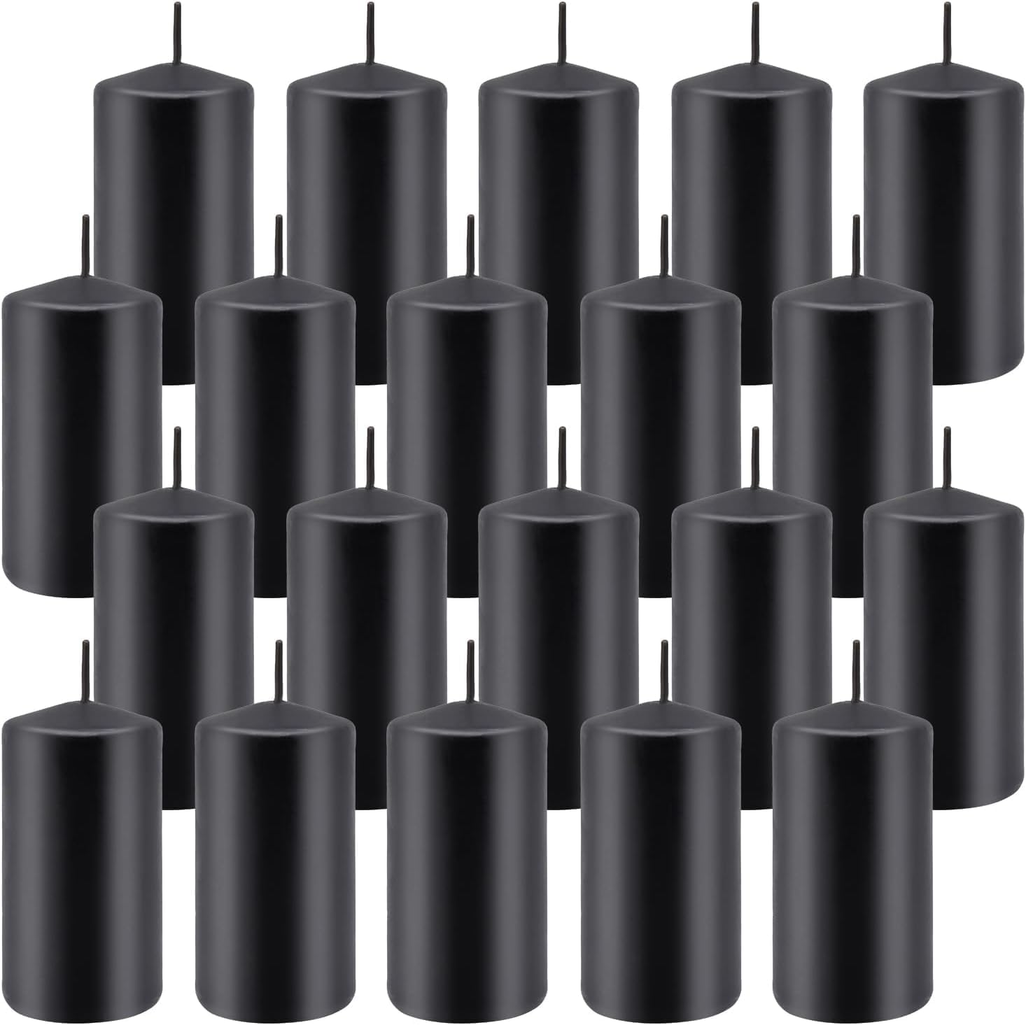 YOROXRG 2"x4" High Black Pillar Candles, Set of 20 Unscented. Bulk Buy. Ideal for Halloween, Wedding, Emergency Lanterns, Household, Wedding and Home Décor Candlesticks Black-2"x4" 20