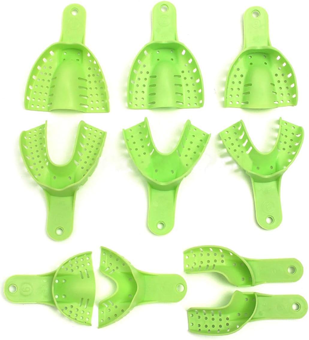 Dental Impression Trays Plastic Central Supply Teeth Holder Molding Trays 10 pcs/Set Light Green