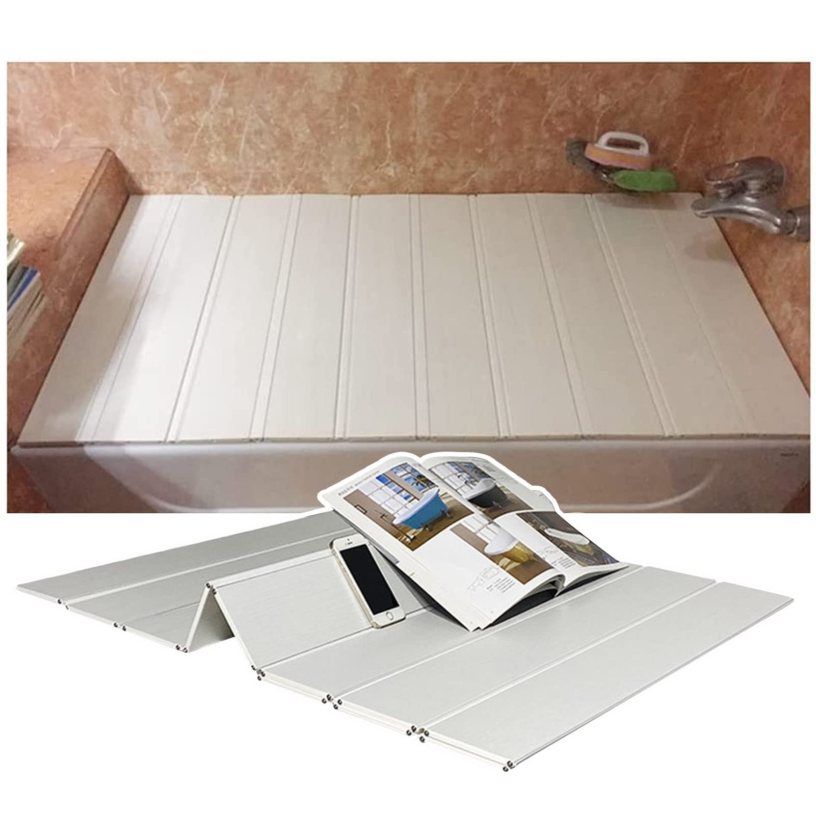 JKJZSALJ Bath Traydustproof Waterproof Folding Pvc Bathtub Cover, 0.6Cm Thick Shutter Bath Lid Bathtub Tray Dust Board Bathroom Shelf For Home, Spa Experience