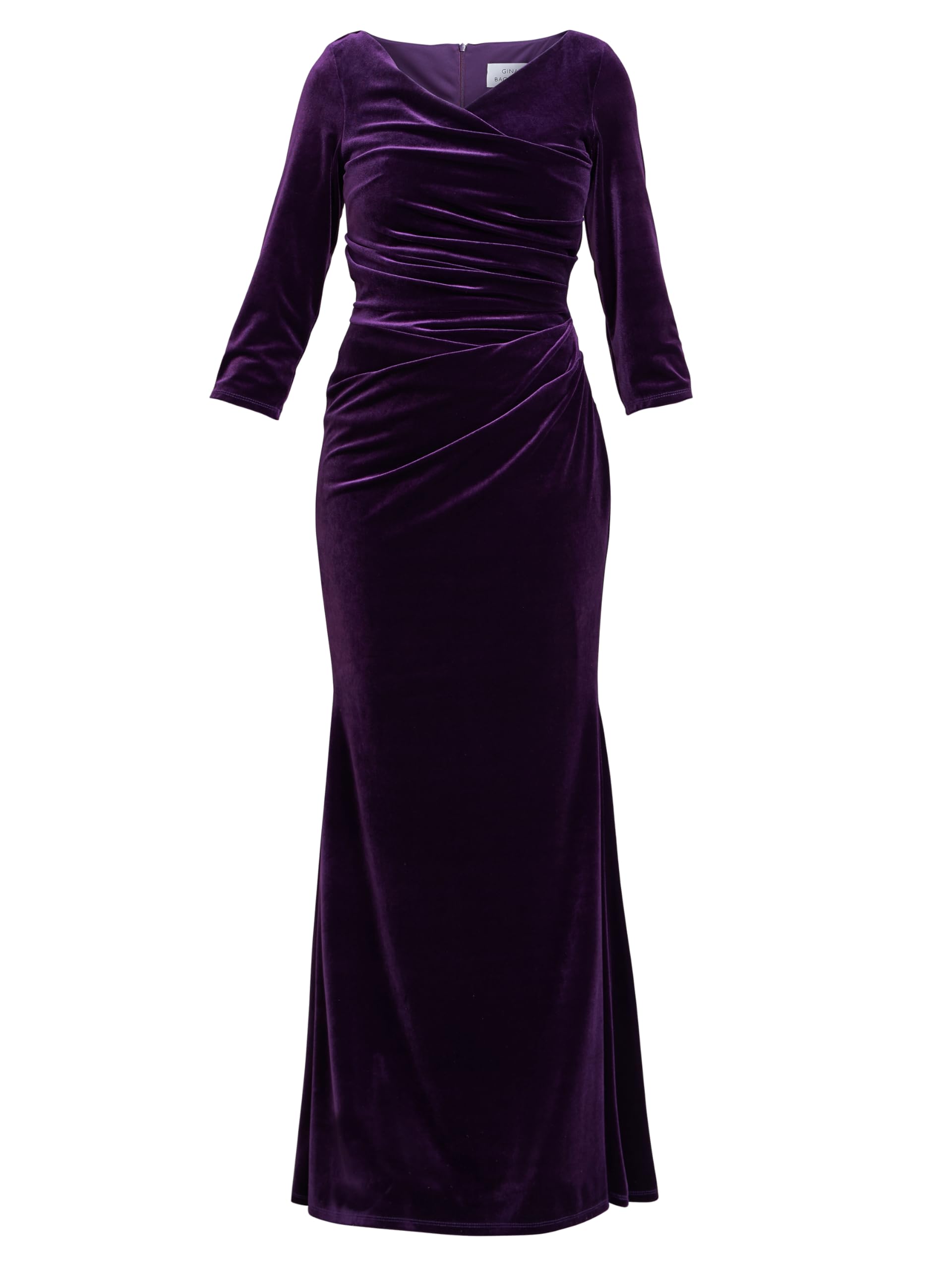 Gina Bacconi Women's Velvet Maxi Dress with 3/4 Sleeve Cocktail, Aubergine, 18
