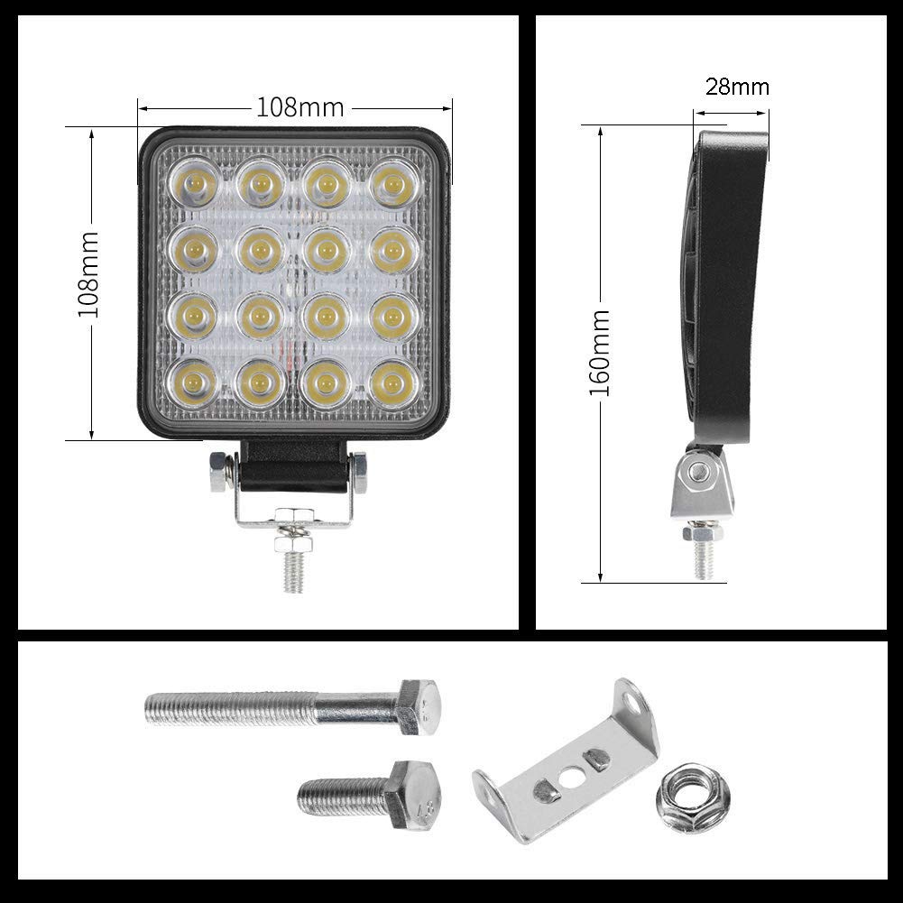 LED Arbeitsscheinwerfer, 4 X 48W Quadrat LED Offroad Zusatzscheinwerfer 12V 24V Scheinwerfer IP67 Wasserdicht Rückfahrscheinwerfer für Trecker Bagger SUV, UTV, ATV…