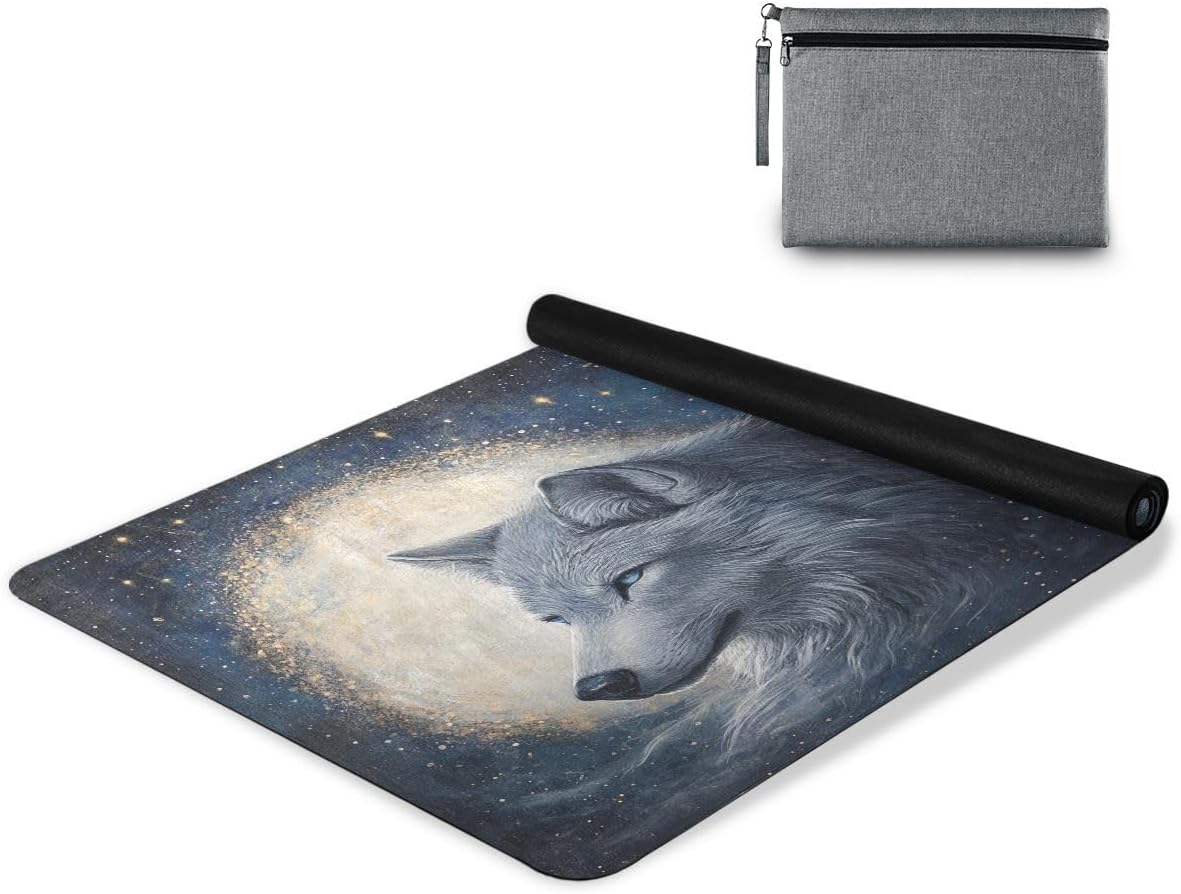 ALAZA White Wolf Moon Yoga Mat Non Slip Fitness Exercise Mat, Workout Mat for Yoga, Pilates and Floor Exercises
