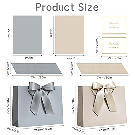 JMANNI Gift Bags, Medium Gift Bags for Presents with Bow Ribbon, Party Bags with Handles 4 Tissue Papers and 2 Cards for Weddings, Birthday, Party, Celebration, Christmas(Brown-Silver 2Pcs)
