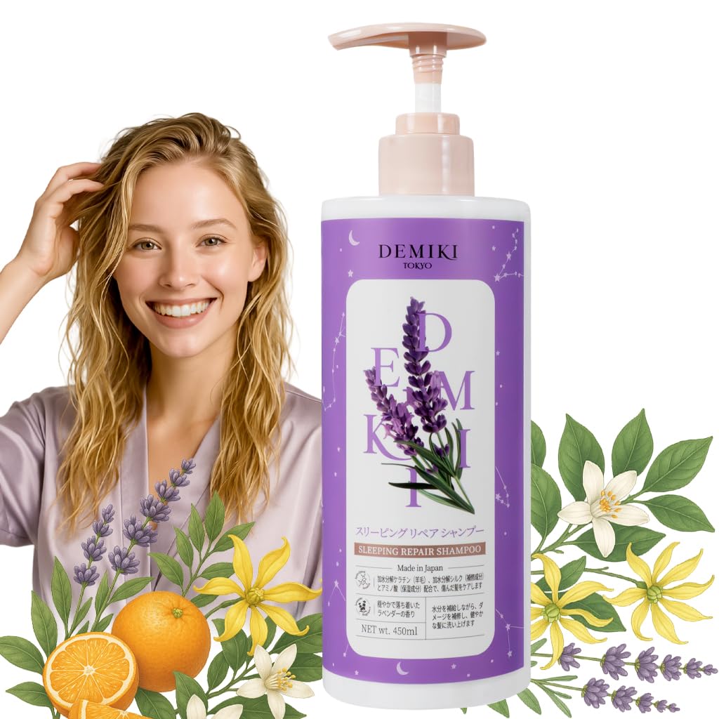 DEMIKI Shampoo for Women,Japanese Shampoo for Damaged Hair,Lavender Perfume,Sulfate Free,Keratin Care, Color Safe, Gentle for Color Treated Hair, Moisturizing Hair Care, Anti Dandruff 450ml,16oz