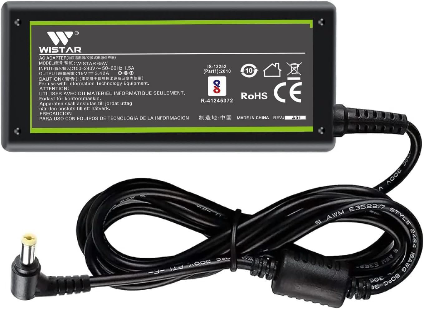 WISTAR 65W Adapter Charger for ACER Gateway NE56R Laptop 19V 3.42A(Black)