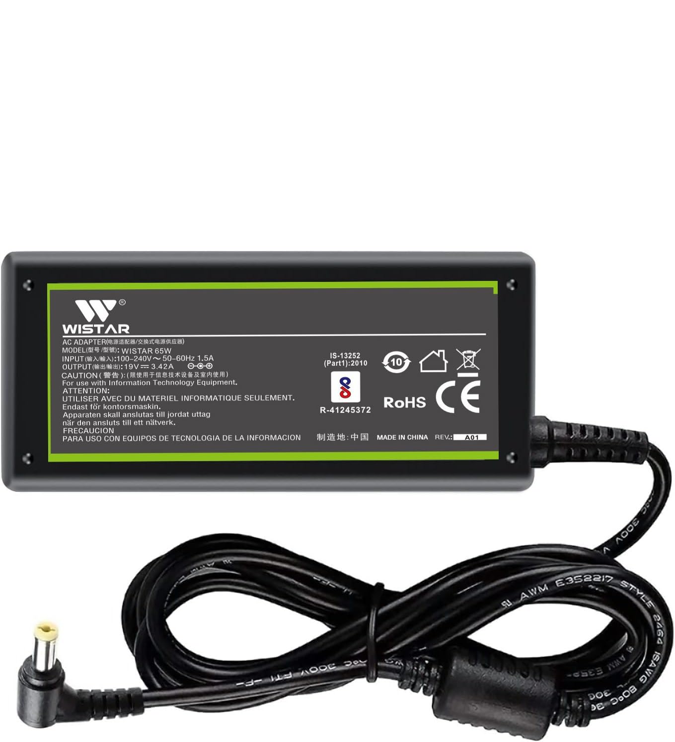 WISTAR 65W Adapter Charger for ACER Gateway NE56R Laptop 19V 3.42A(Black)