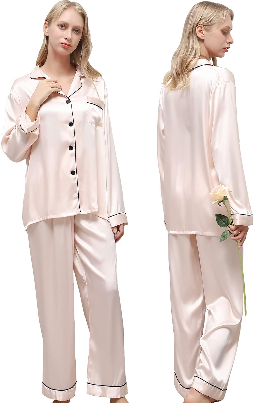 Womens Satin Pajamas Set ,Ladieshow Silk Pajamas for ladies 2 piece, Short and long sleeve pajamas