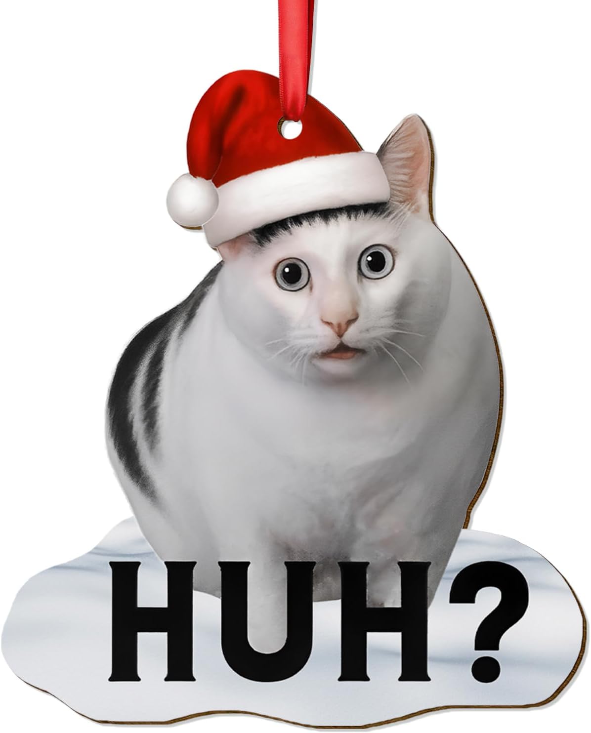 Funny Cat Wooden Ornament 2025 – Huh Meme Christmas Tree Decor for Cat Lovers, Men Women Unisex