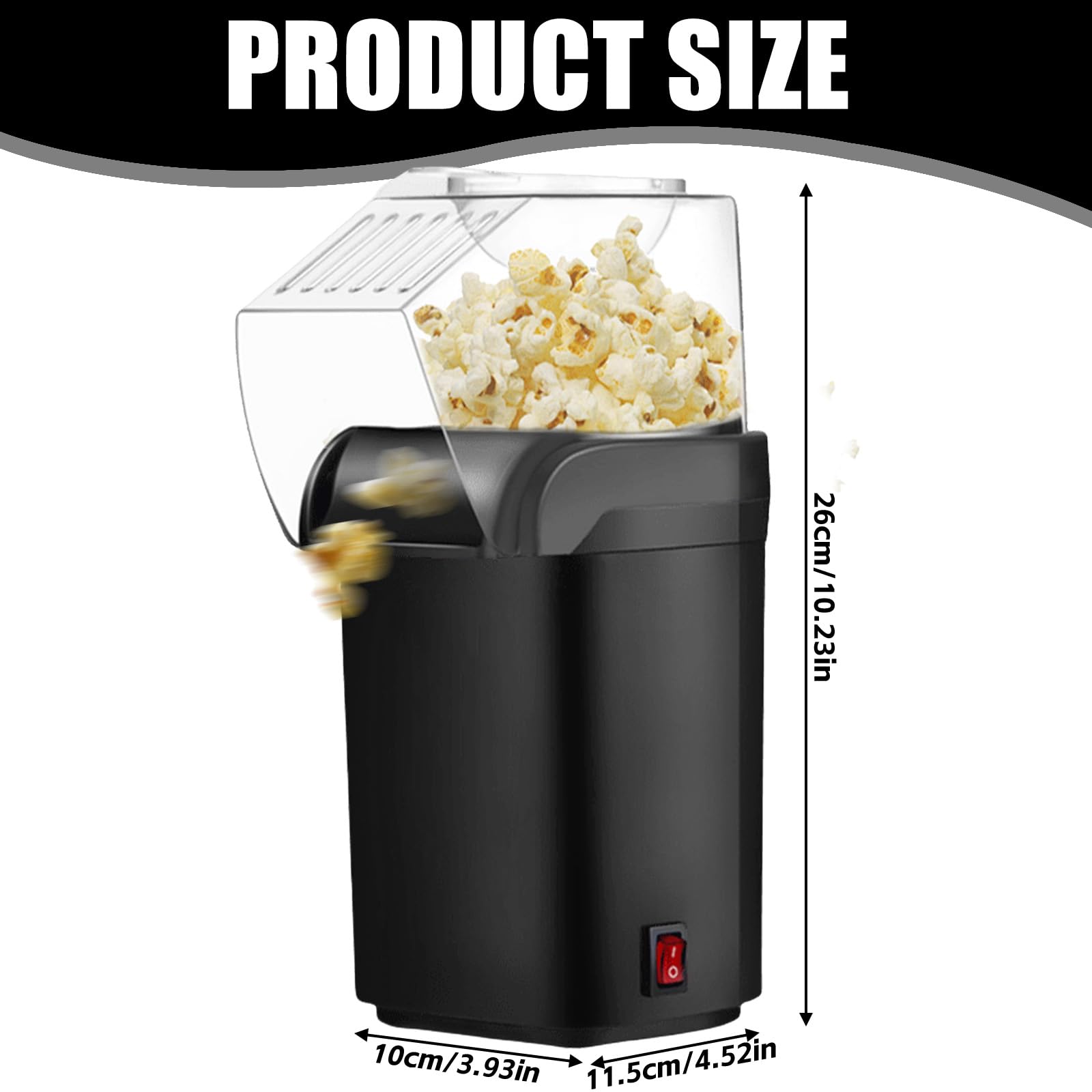 Popcornmaschine 1200w, Heißluft-Popcornmaschine Mit Messbecher Für Zuhause, Schnelles Popcorn in 2 Minuten, Gesund& ölfrei,Fettfrei, Perfekt Für Heimkino, Filmabende, Partys (Schwarz)