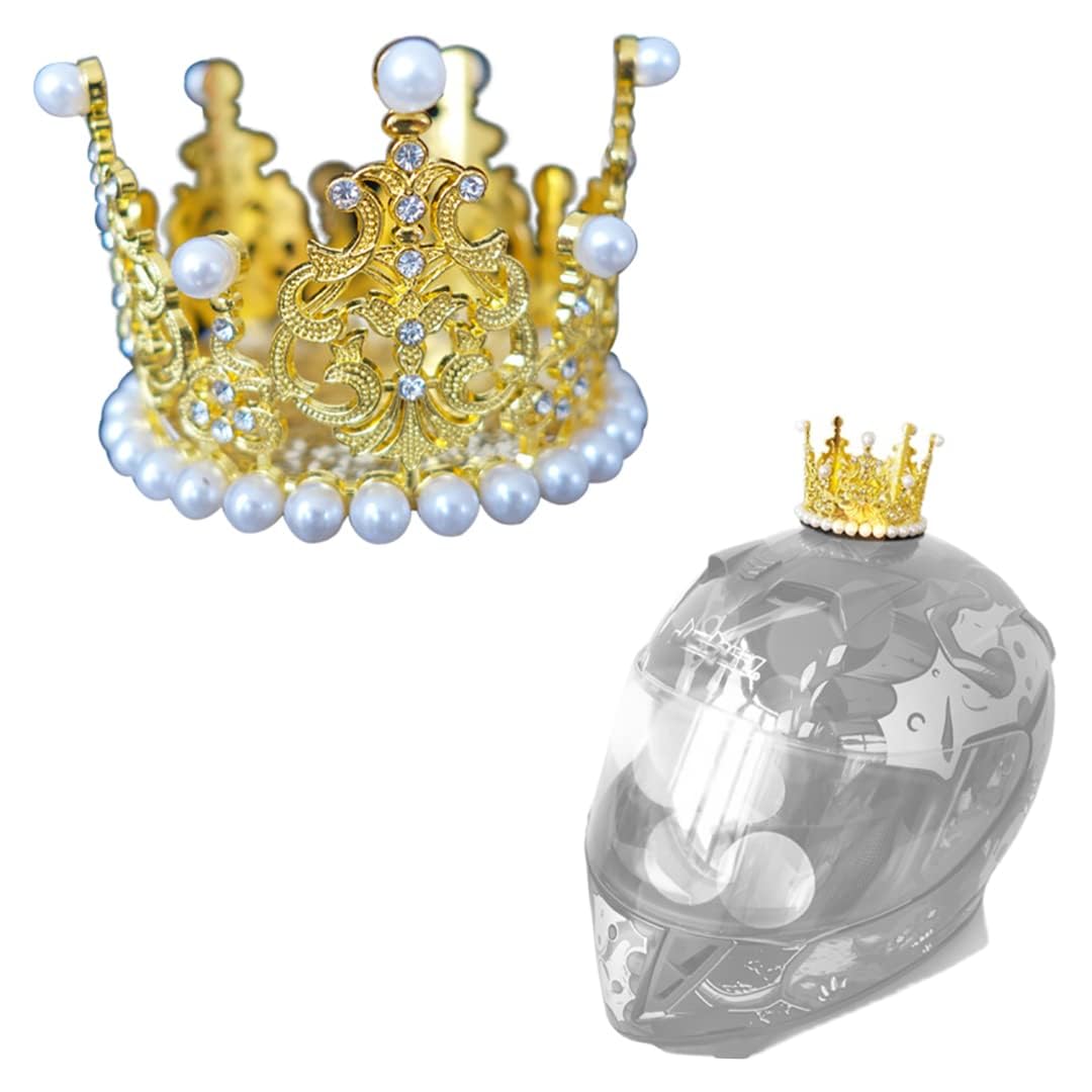 Pearls Metal Crown Helmet Decoration Glitter Jewelry Women Motorcycle Helmet Accessory for Smooth Surfaces Helmet Decor Golden : Automotive