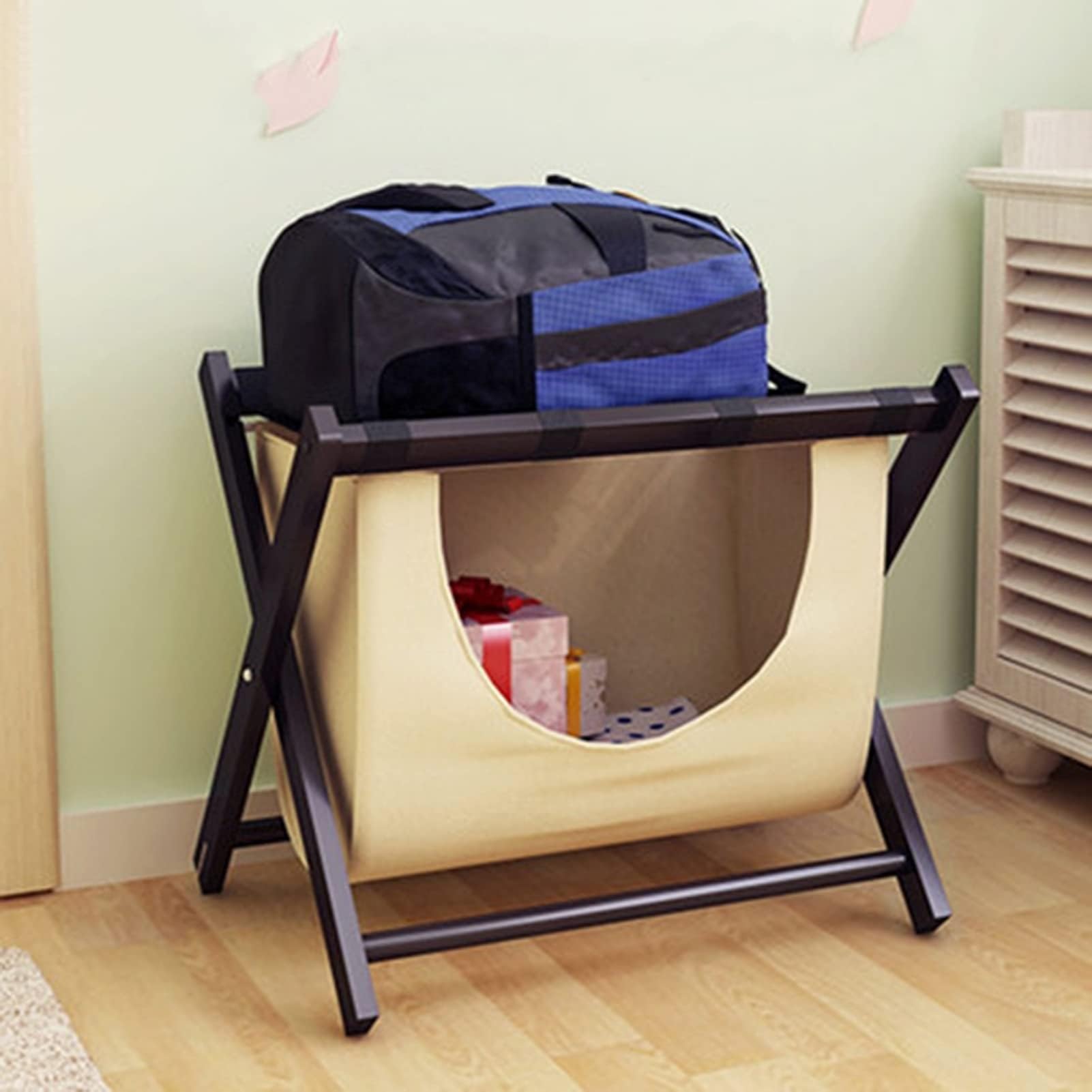 Porta Maletas - Porta Equipajes, Organizador De Bolsa De Viaje De Madera Maciza Negra para Habitaciones De Hotel, Estante De Maleta Plegable Extendido con Estante para Zapatos, 63X45X50CM (Size : 1pc