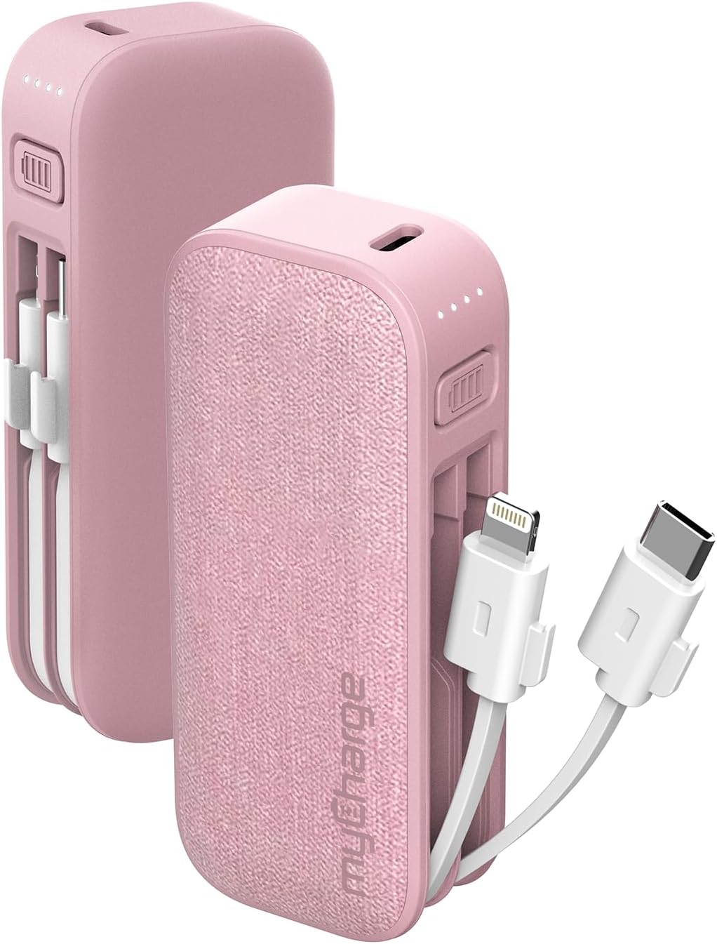 myCharge PowerHub Mini Portable Charger for iPhone - 3000mAh & Built in Cables (Lightning, Type C) 12W Turbo USB C Power Bank Fast Charging Battery Pack (Black)