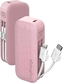 myCharge PowerHub Mini Portable Charger for iPhone - 3000mAh & Built in Cables (Lightning, Type C) 12W Turbo USB C Power Bank Fast Charging Battery Pack (Pink)