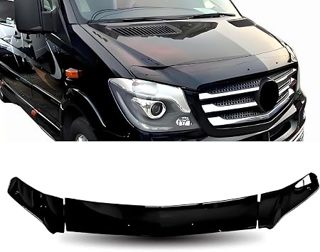 Front Bug Shield Hood Deflector Protector compatibel with 2014 2015 2016 Mercedes Sprinter W906 Tape On 3Pcs, Gloss Black