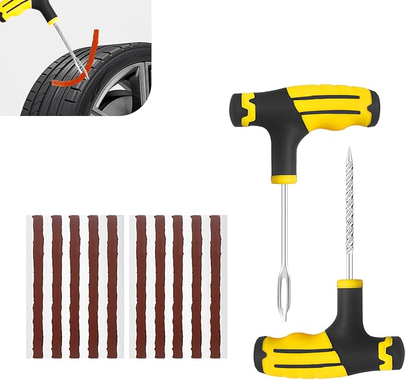 12 PCS Vacuum Tire Repair Tool Kit, DIY Tire Patching Set with Tire Repair Strips and Tools, Universal Tire Repair Kit for Car, Motorcycle Bicycle Tire Emergencies