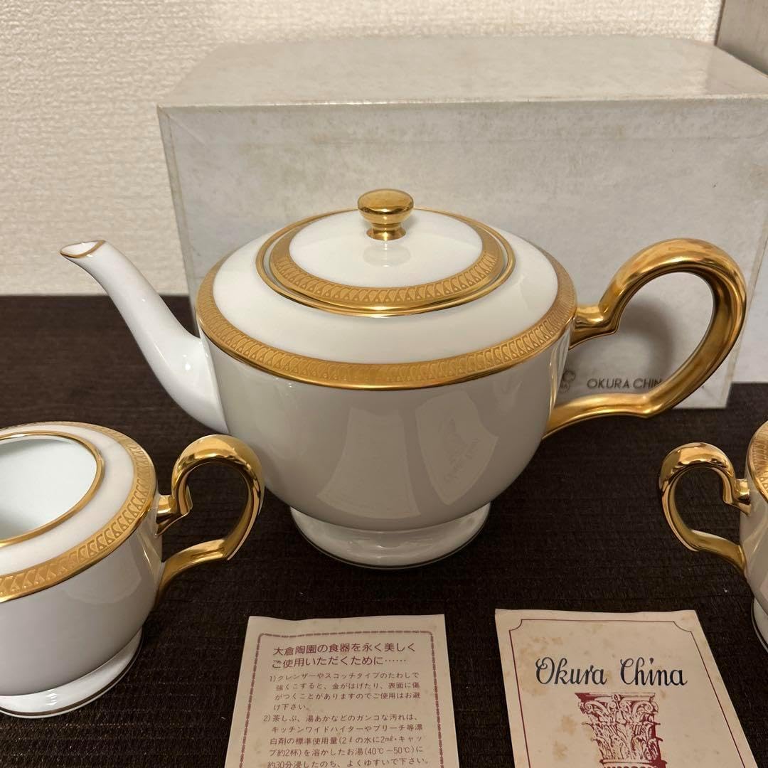 088 オールドノリタケ 瑠璃片葉金蝕 皿5 シュガーボウル1 カップ1 金彩