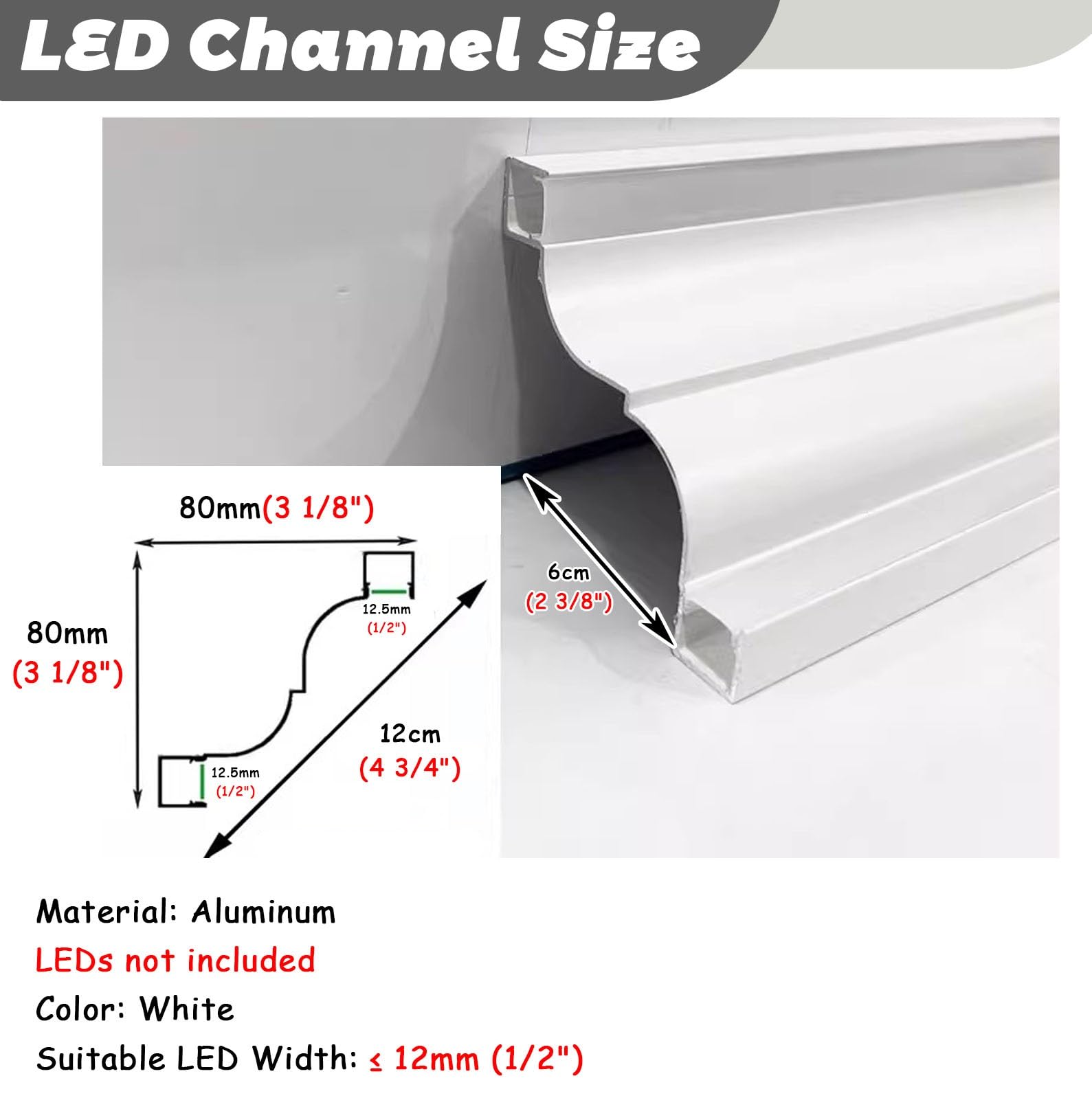 Led Profile Aluminiowa Listwa Sufitowa LED z Kanałem Świetlnym, Profil LED na Dwie Taśmy z Mleczną Osłoną, Dekoracyjna Wnęka Liniowa do Oświetlenia Pośredniego(2.8 m(9ft))