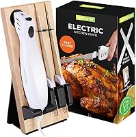 NutriChef Electric Carving Knife Turkey Slicer with 2 Stainless Blades & Wood Stand - Cuts Meat, Bread, Cheese, Fruit Effortlessly