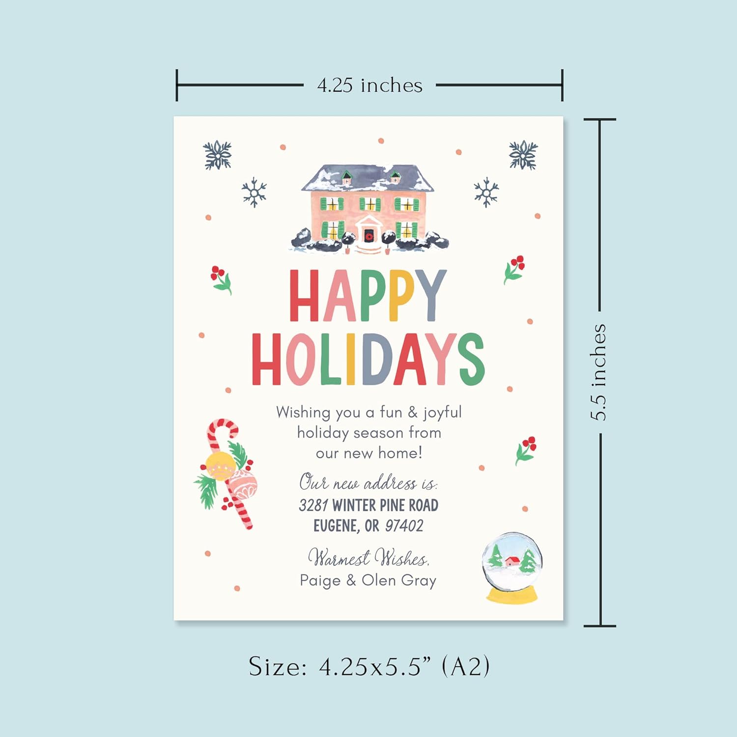 Cozy Holiday Personalized Moving Announcement Notecards, FLAT 4.25x5.5 Winter New Home Address Cards with Envelopes