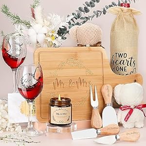 Wedding Gifts for Couples 2025,Bride Gifts,Newlywed Mr and Mrs Present,Bamboo Serving Board Candle Basket for Husband Wife