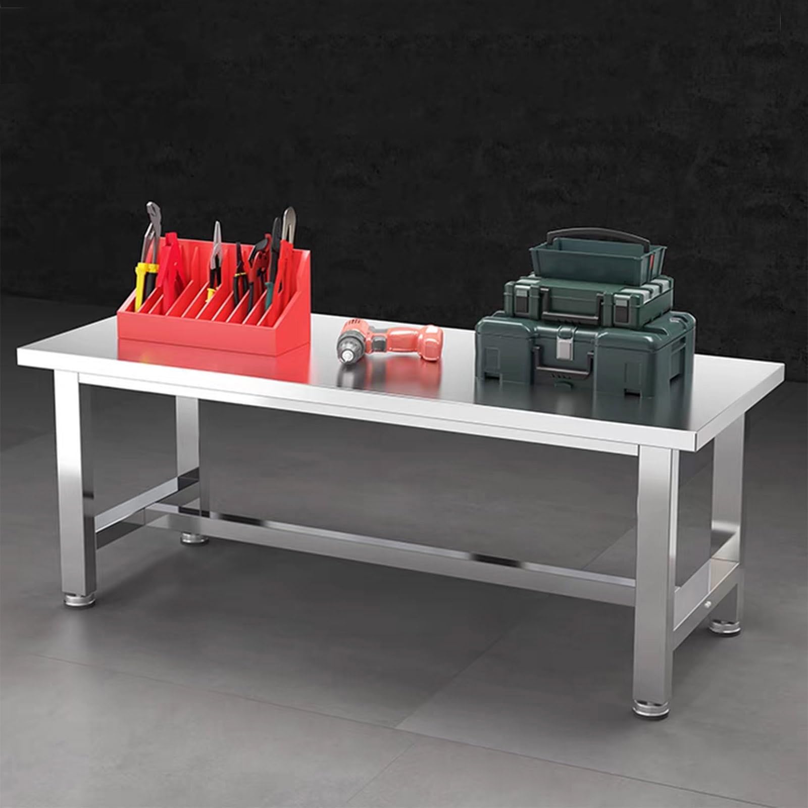 Tavolo da lavoro in acciaio inox resistente con piedini regolabili, tavolo da imballaggio multifunzionale, facile da installare, impermeabile e antiruggine, ideale per fabbriche