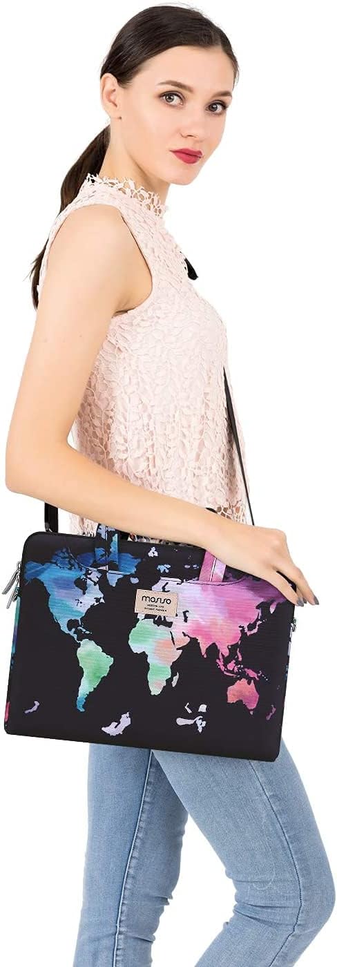 MOSISO Laptop Shoulder Bag Compatible with 17-17.3 inch Dell HP Acer Samsung Sony Chromebook Computer, World Map Carrying Briefcase Sleeve with Trolley Belt