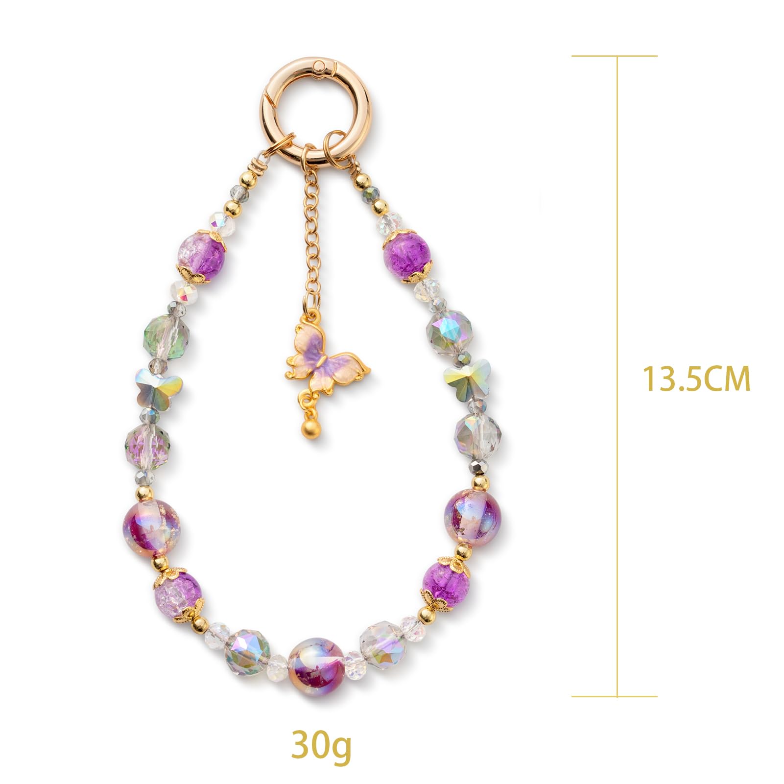 Bracelet de téléphone portable Papillon Chaîne Poignet court Perle Dragonne