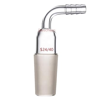 24/40 Glass Adapter Cone to Rubber Tube Right Angle Connection Hose Inlet