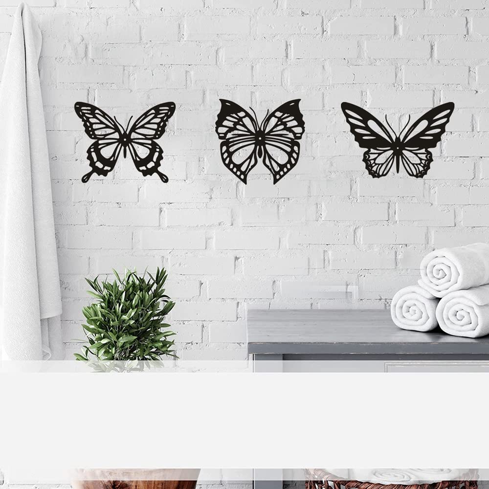 Lot 3 Papillons Métal Noir – Déco Murale Élégante & Rustique | Sculpture Papillon 3D Pour Salon, Chambre, Bureau