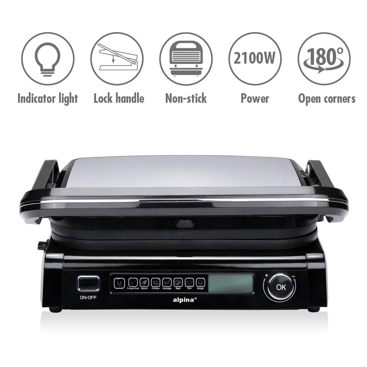 ALPINA Grill kontaktowy, 230 V, 2100 W, stal nierdzewna
