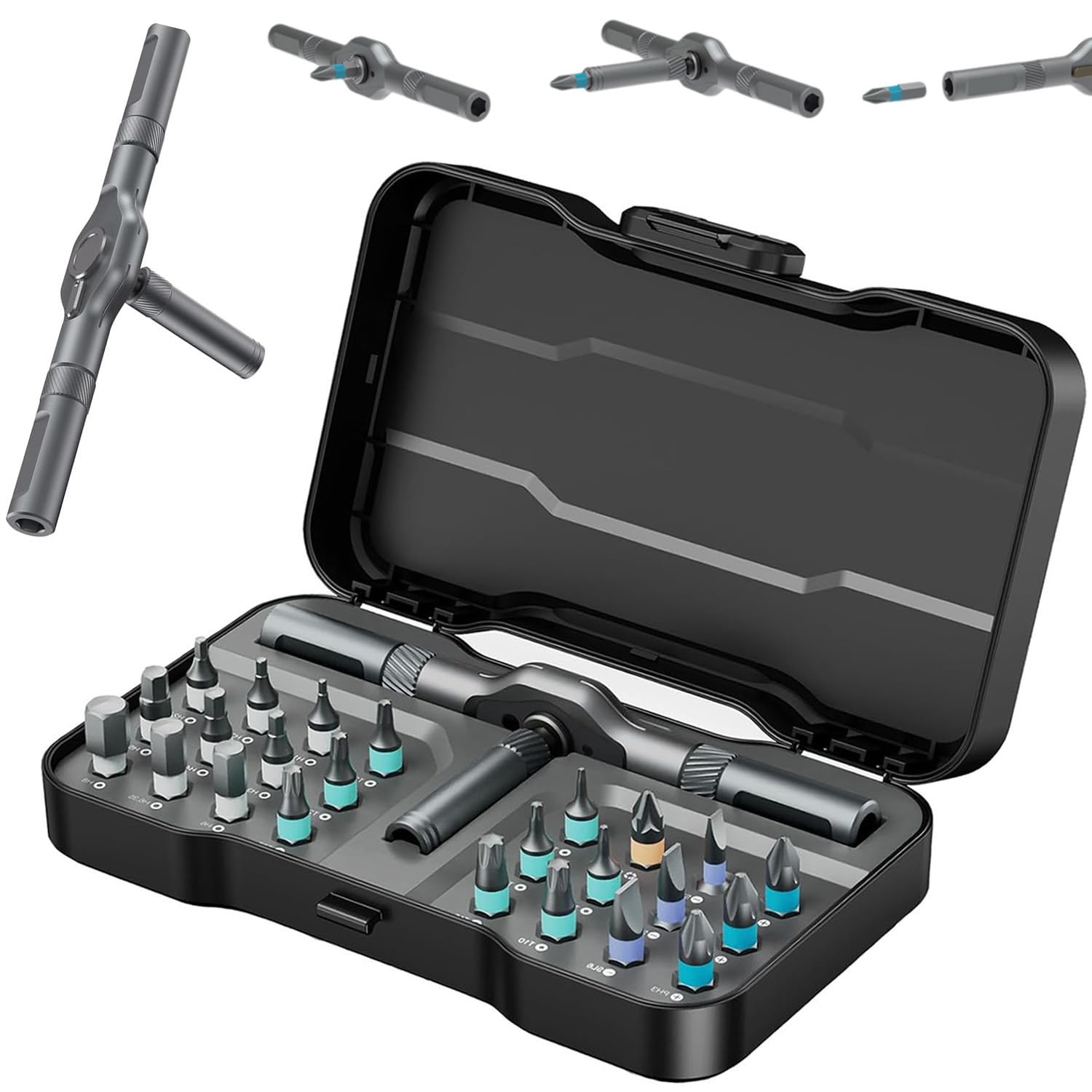 Set di cacciaviti magnetici a cricchetto 24 in 1, cacciavite fai da te 24 in 1, set di azionamento magnetico multi bit con manico a cricchetto staccabile, kit di strumenti di riparazione multiuso per