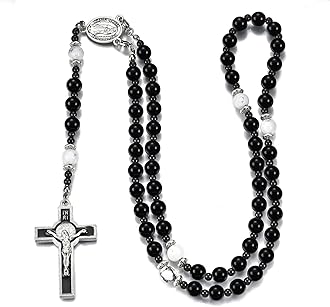 HANDMADE Catholic 8mm Beads Rosary for Men Wearable Large Black Rosary Necklace with Miraculous Medal Rosaries Catholic Gifts