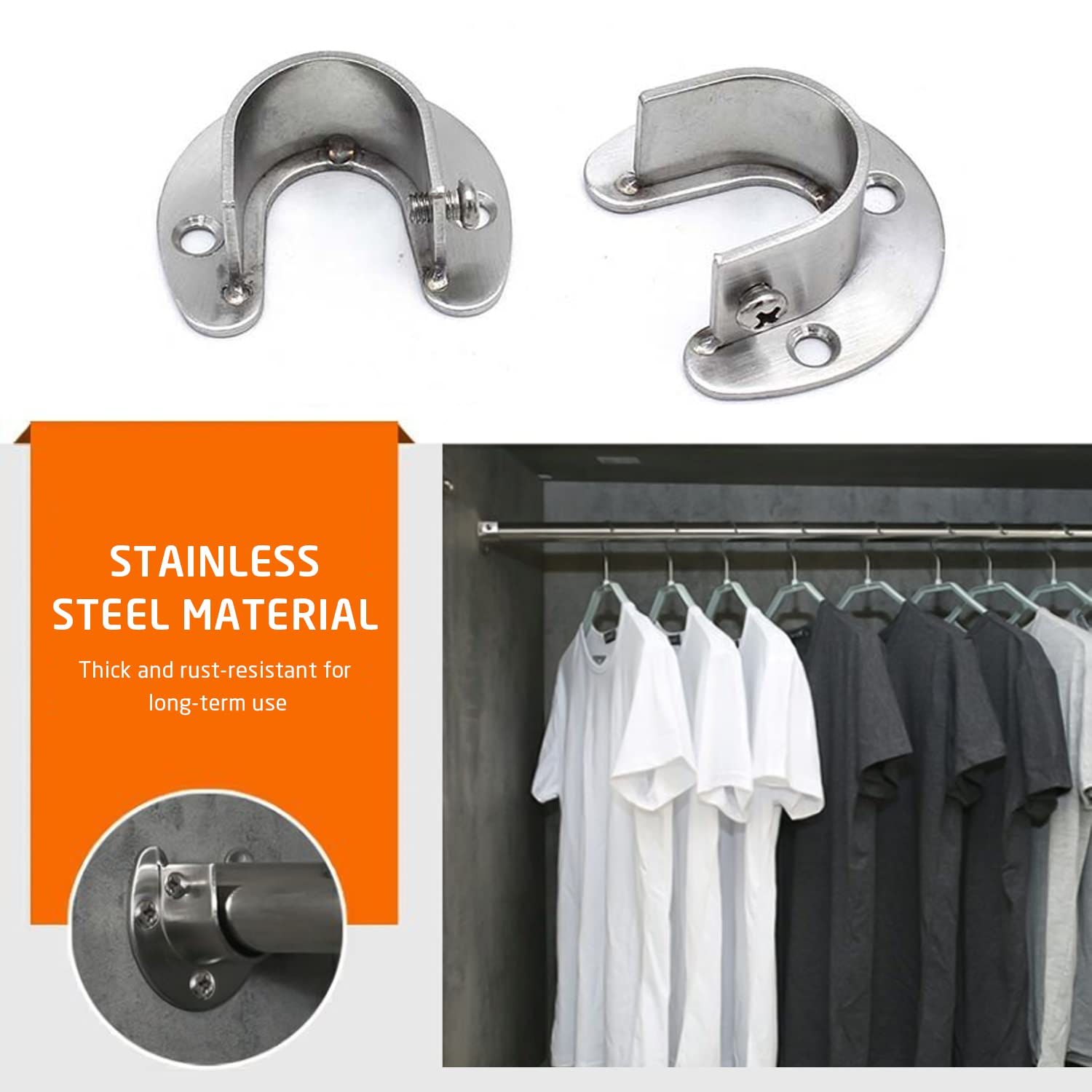 Staffe Per Asta Armadio In Acciaio Inox - Confezione Da 4 Per Tubi