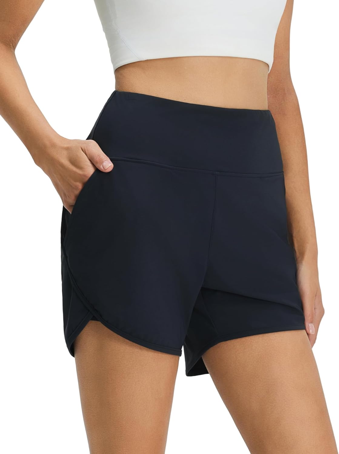 M MAELREG Women's 2 in 1 Athletic Running Shorts 4" High Waisted Tummy Control Gym Shorts with Liner Quick Dry