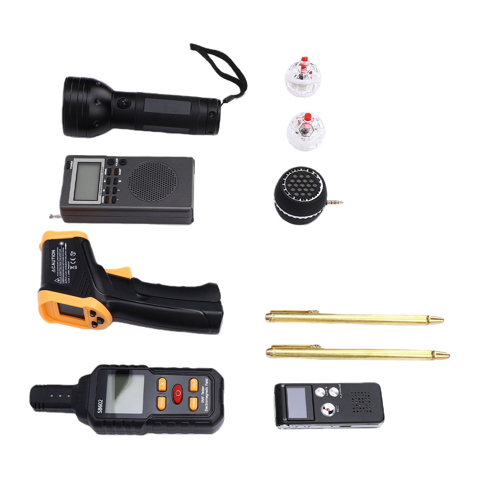 BRRNOO Kit de Equipo Portátil para Atrapar Fantasmas, Herramientas Profesionales de Investigación Paranormal con Medidor EMF, Grabadora de Voz, Termómetro, Bolas de Gato Iluminadas para