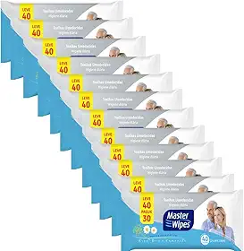 KIT TOALHA UMEDECIDA MASTER WIPES ADULTO HIGIENE DIÁRIA LEVE 480 PAGUE 360 UN