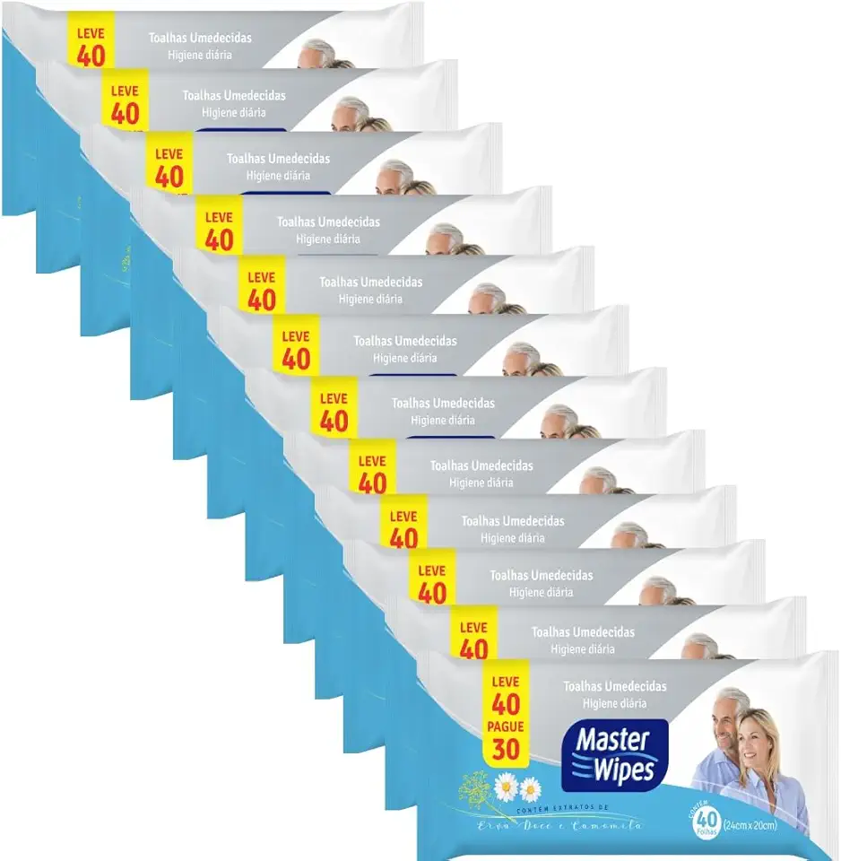 KIT TOALHA UMEDECIDA MASTER WIPES ADULTO HIGIENE DIÁRIA LEVE 480 PAGUE 360 UN