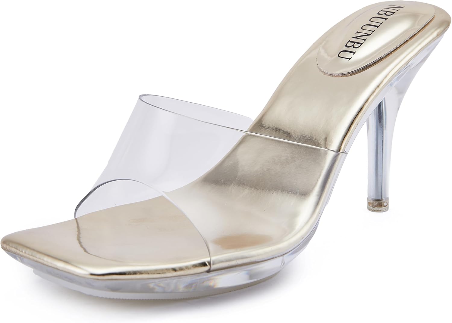 NBUUNBU Clear Heels for Women Sexy Platform High Kitten Heel Transparent Straps Shoes Square Toe Stiletto Comfortable Sandals Mules Pumps