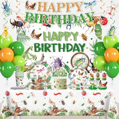 Wellspar 208Pcs Bug Birthday Party Decorations Tableware Set 25 Serves