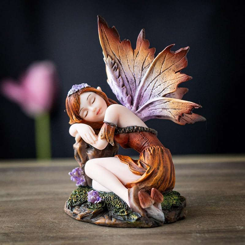 Pacific Giftware Daydreaming Autumn Fairy Charming Resin Statue of Cozy Orange Fairy Resting on Forest Ground with Flower Home and Garden Decor