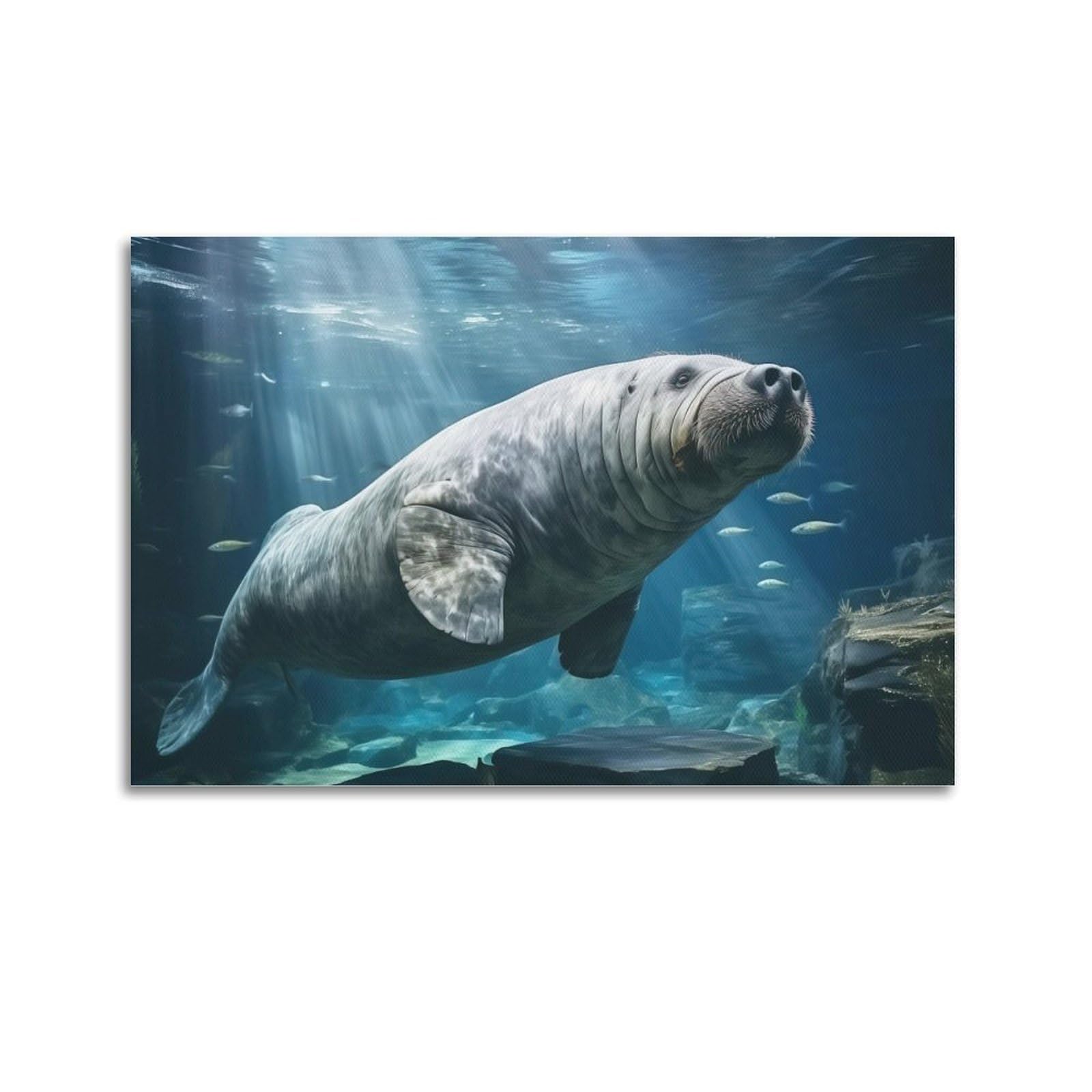OKAHYS Animal Artwork Poster Manatees at The Bottom of The Sea Decorative Painting Canvas Wall Artworks Picture 24x36inch(60x90cm)