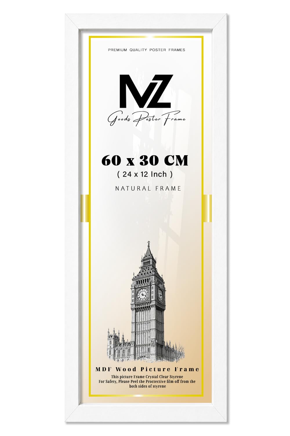 MZ GOODS | MDF Picture Frame (60 x 30 CM) 60 for Calligraphy Art, Diplomas & Portraits, Elegant MDF Build, Secure Hanging Hooks for Display [ White ] — image 1