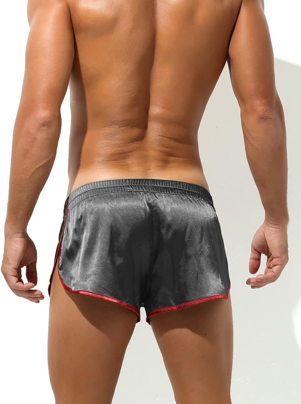 Rexcyril Men's Boxer Jockstrap Sexy Underwear, Silky Satin Split Side Gym Running Active Shorts - Image 3