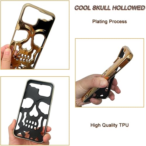 Miniatura 5 de Imogacla Funda de lujo para iPhone 13 Pro Max con diseño de calavera chapada en 2023 funda de metal suave hueca para iPhone 13 Pro Max funda de