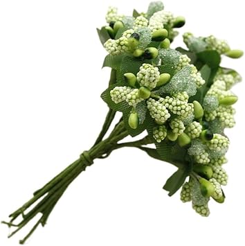 24pcs Pearl Berry Artificial Stamen Flower for Wedding Home Decoration Pistil DIY Wreath Scrapbooking CraftDark Green