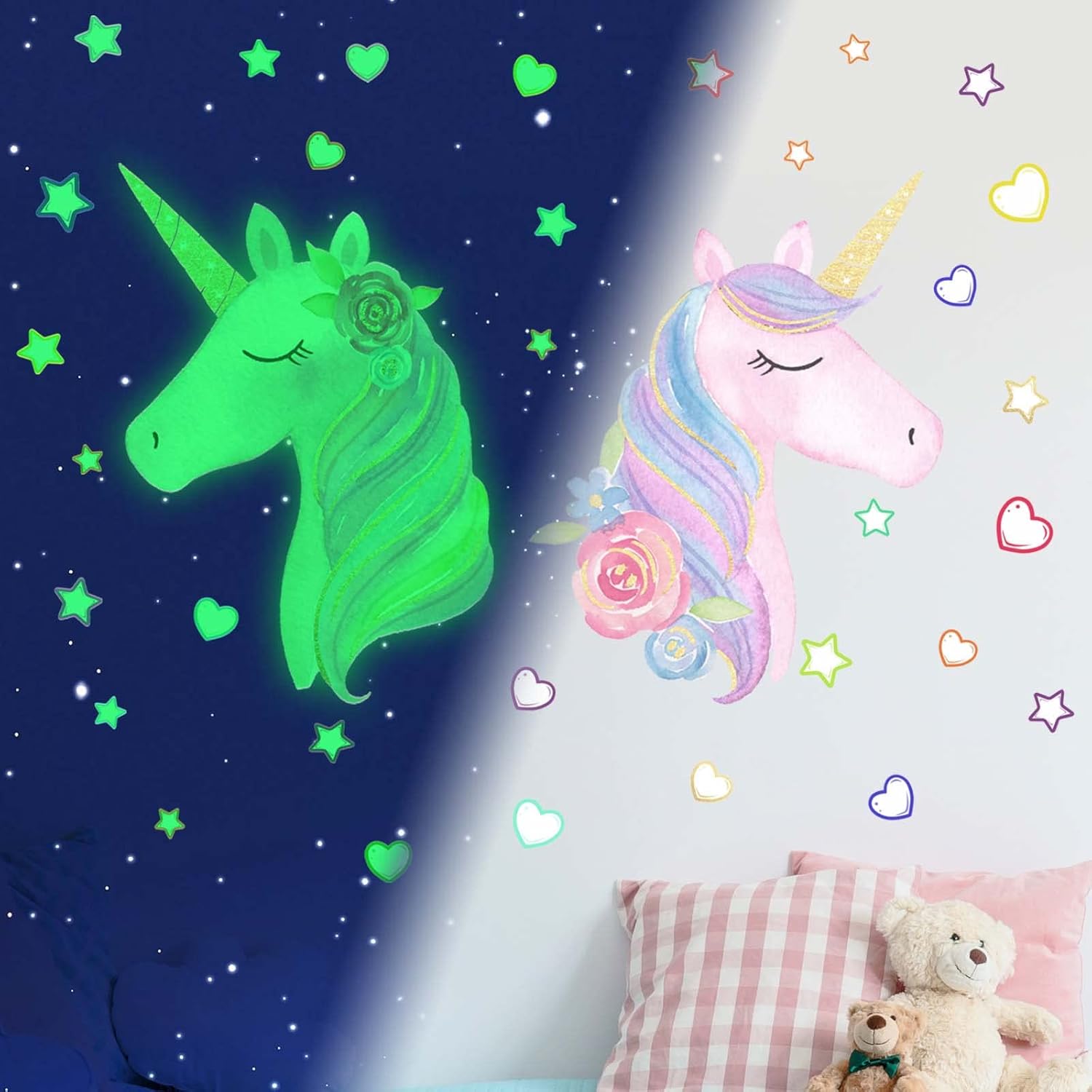 Glow in The Dark Unicorn Wall Stickers,Watercolor Unicorn