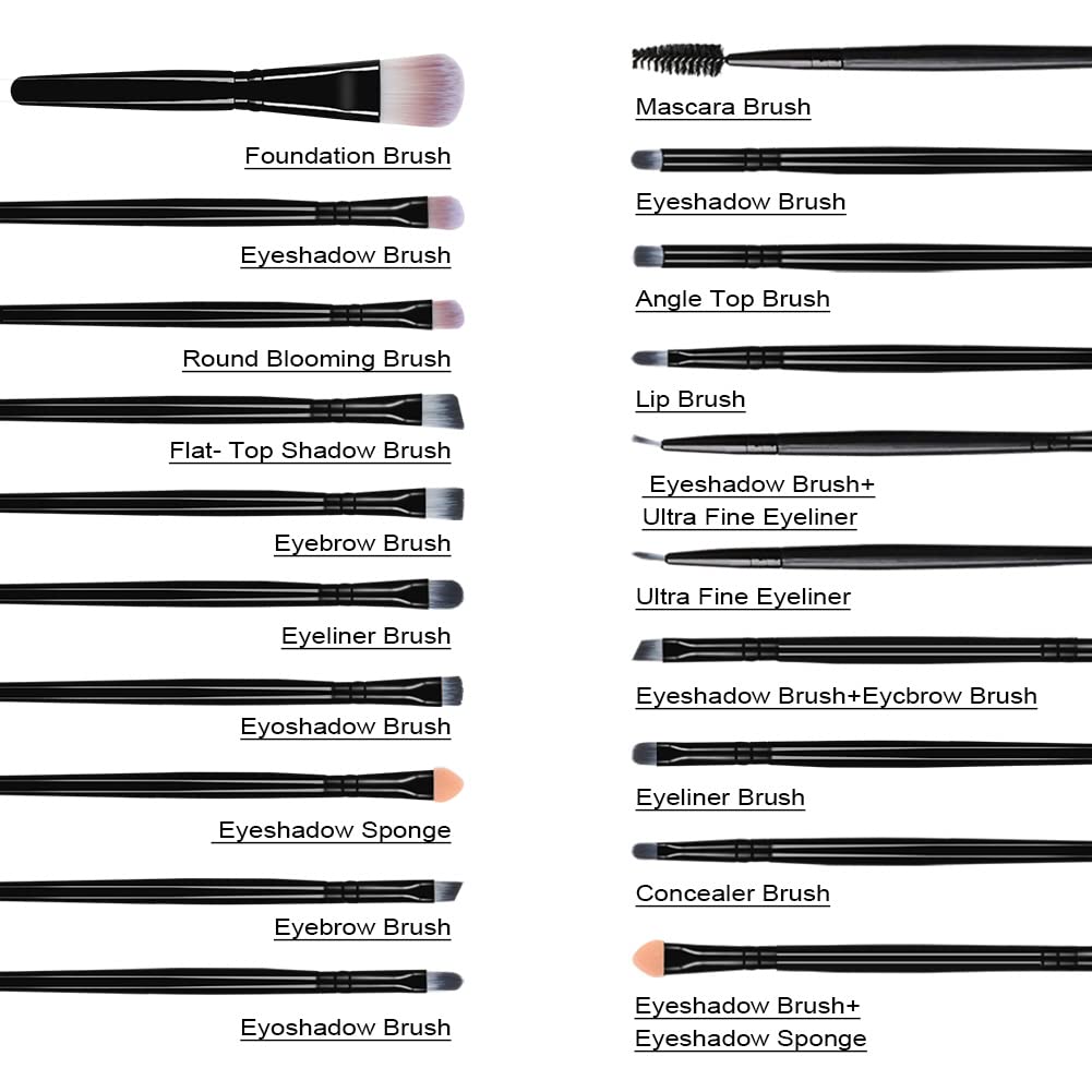 AOOWU Set de Brochas de Maquillaje Ojos, 20pcs Pinceles Maquillaje Profesional, Brocha Corrector Ojeras, Brochas Maquillaje para Sombras, Delineado, Difuminado, Crea un Look Perfecto